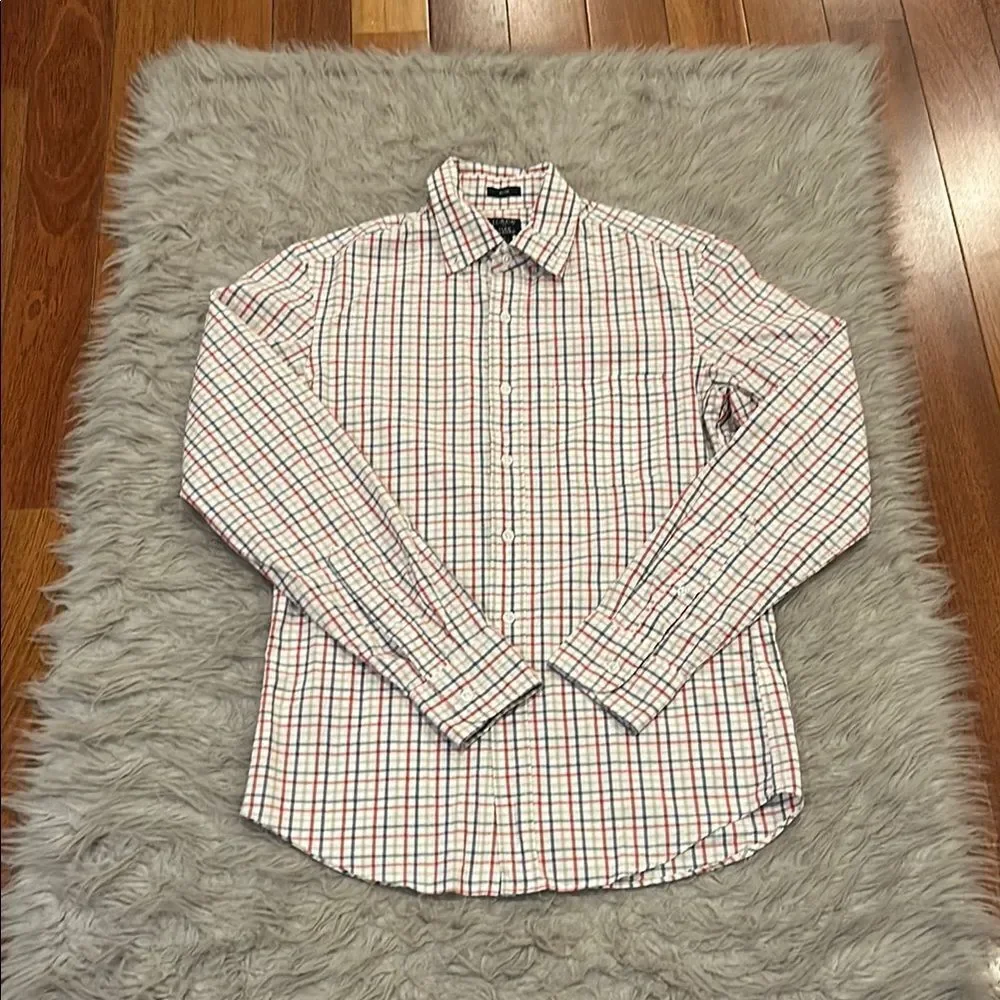 Jcrew men’s red, blue and tan plaid cotton long sleeve button‎ front shirt